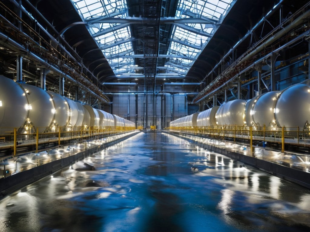 Osmotic power generation plant illustration