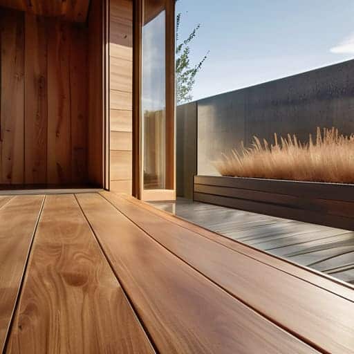 Modern transparent wood windows in sunlight.